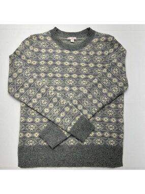 Gap Gray Fair Isle Wool Blend Crewneck Sweater Medium Winter Snowflakes